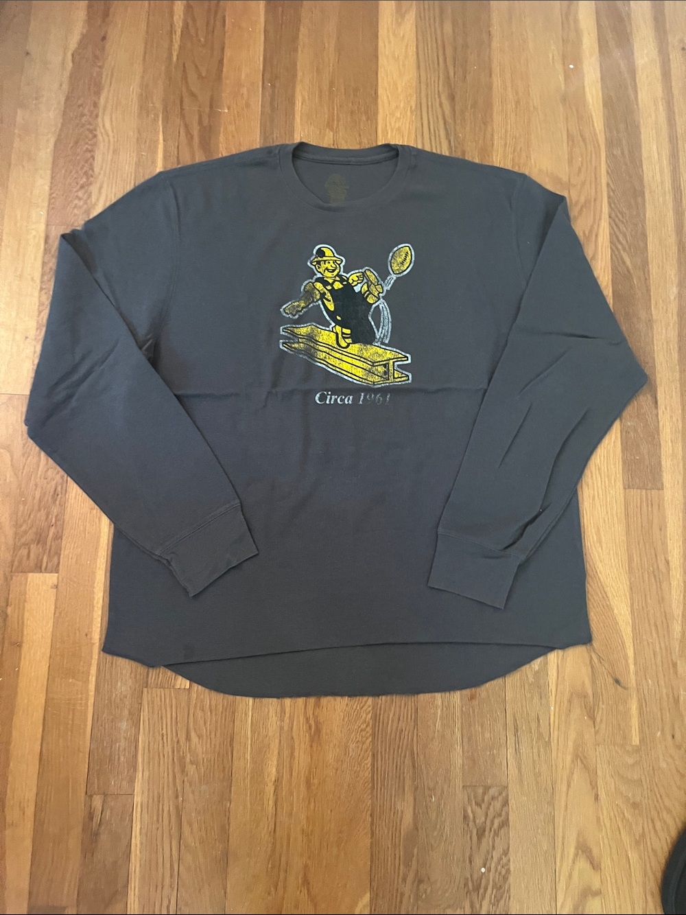 Charcoal Graphic Long Sleeve Tee with Yellow Cartoon Print